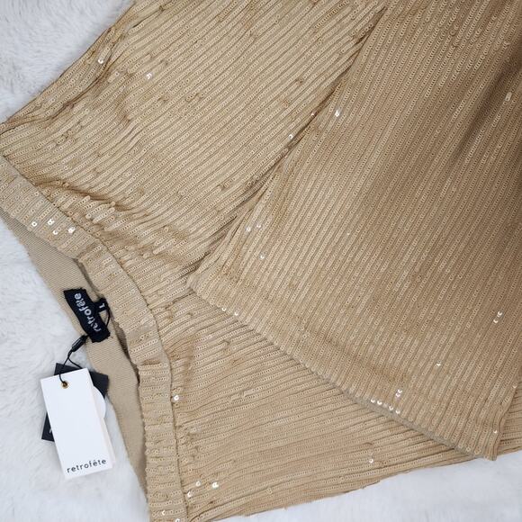 Retrofête Julien Sequin Knit Flare Pants Nude Tan High Rise L NWT Party - Picture 13 of 15